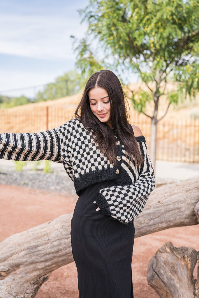 The Gambler Cropped Checkered Cardigan - Pepper & Pearl Boutique